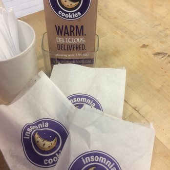Insomnia Cookies - Our half dozen cookies were placed into three bags instead of a box (reserved for deliveries) - Desserts Near Me - Cambridge, Massachusetts Insomnia Cookies - Our half dozen cookies were placed into three bags instead of a box (reserved for deliveries) - Desserts Near Me - Cambridge, Massachusetts