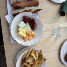 Kids hot dog and fries with fruit Kids hot dog and fries with fruit