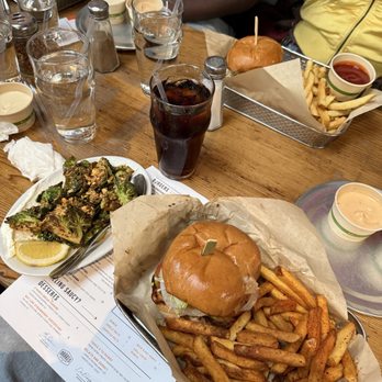 Drake’s Dealership - DRIVE IN BURGER, BRUSSEL SPROUTS, SPICY FRIES - Breweries Near Me - Oakland, California