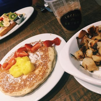 First Watch - Lemon ricotta pancakes (with a side of potatoes) and some delicious iced coffee!! - Breakfast & Brunch Near Me - Wynnewood, Pennsylvania