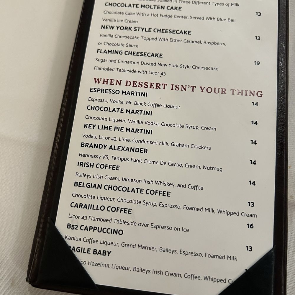 Dessert menu