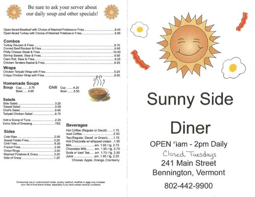 Menu photo 2 Sunny Side Diner Bennington, VT