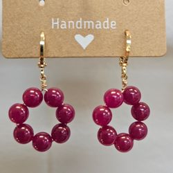 Just Your Ears - Piercing & Permanent Jewelry - Original Design - 14k Golf Filled Ruby Huggy Hoops (natural AAA gemstones)
 Made in our Seattle studio.