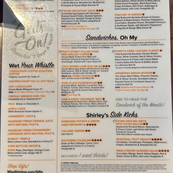 Miss Shirley's Cafe, Inner Harbor - Menu - Breakfast & Brunch Near Me - Baltimore, Maryland Miss Shirley's Cafe, Inner Harbor - Menu - Breakfast & Brunch Near Me - Baltimore, Maryland