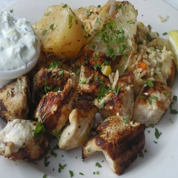 Aliada - Chicken Souvlaki w/ Lemon Potatoes and Rice - Greek Near Me - Astoria, New York