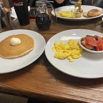 Lonestar 66 Cafe - 2 eggs, fruit and pancake. - Breakfast & Brunch Near Me - Rockwall, Texas