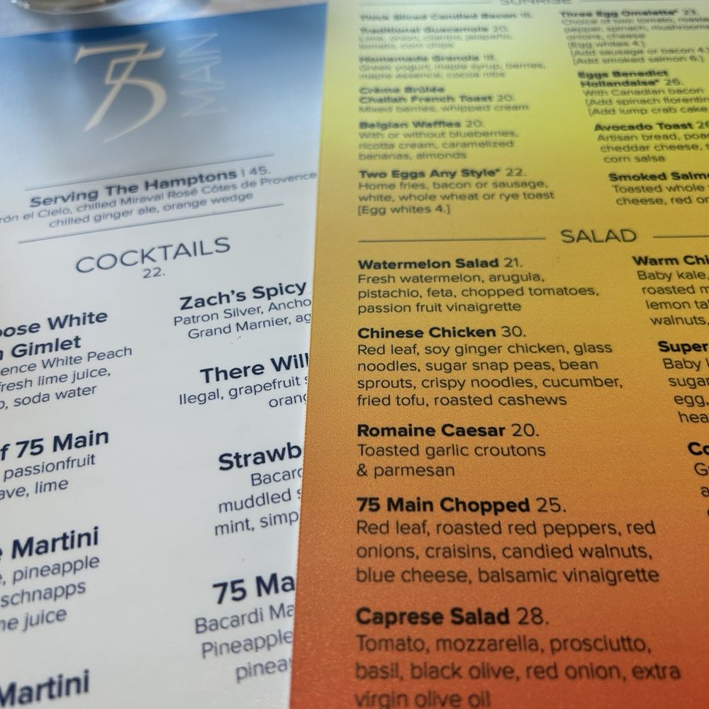 75 Main - Brunch menu - New American Near Me - Southampton, New York