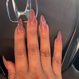 Gel polish with glitter and rhinestones
