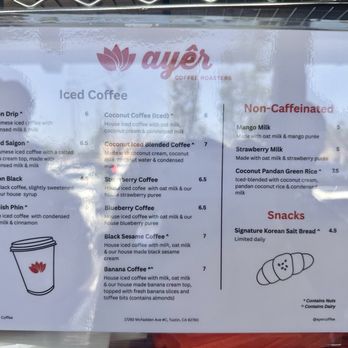 Ayer Coffee - Menu as of 07/2026 - Coffee & Tea Near Me - Tustin, California