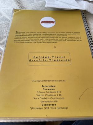 Menu photo 2 La Puerta de 3 Marias Cuernavaca, MOR Menu photo 2 La Puerta de 3 Marias Cuernavaca, MOR