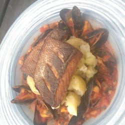 Gaerwen Arms - Seabass in mussel and white bean ragu