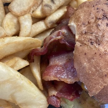 Rookie's Sports Bars - Look at all the bacon on the burger - Sports Bars Near Me - Durham, North Carolina Rookie's Sports Bars - Look at all the bacon on the burger - Sports Bars Near Me - Durham, North Carolina