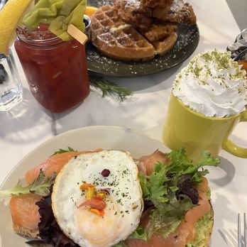 The Hangout - Chicken and waffles, salmon avocado toast, Bloody Mary, matcha latte. - Breakfast & Brunch Near Me - Walnut Creek, California The Hangout - Chicken and waffles, salmon avocado toast, Bloody Mary, matcha latte. - Breakfast & Brunch Near Me - Walnut Creek, California