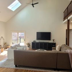 Rosewood Renovations - Living Room remodel in Glen Mills, Pa. Removed a load bearing wall between the kitchen and living room for an open concept.