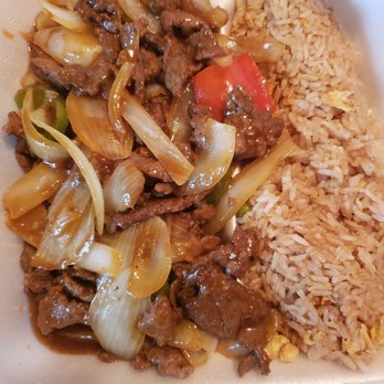 Wok-On - a plate of food with rice and meat - Taiwanese Near Me - Longview, Texas
