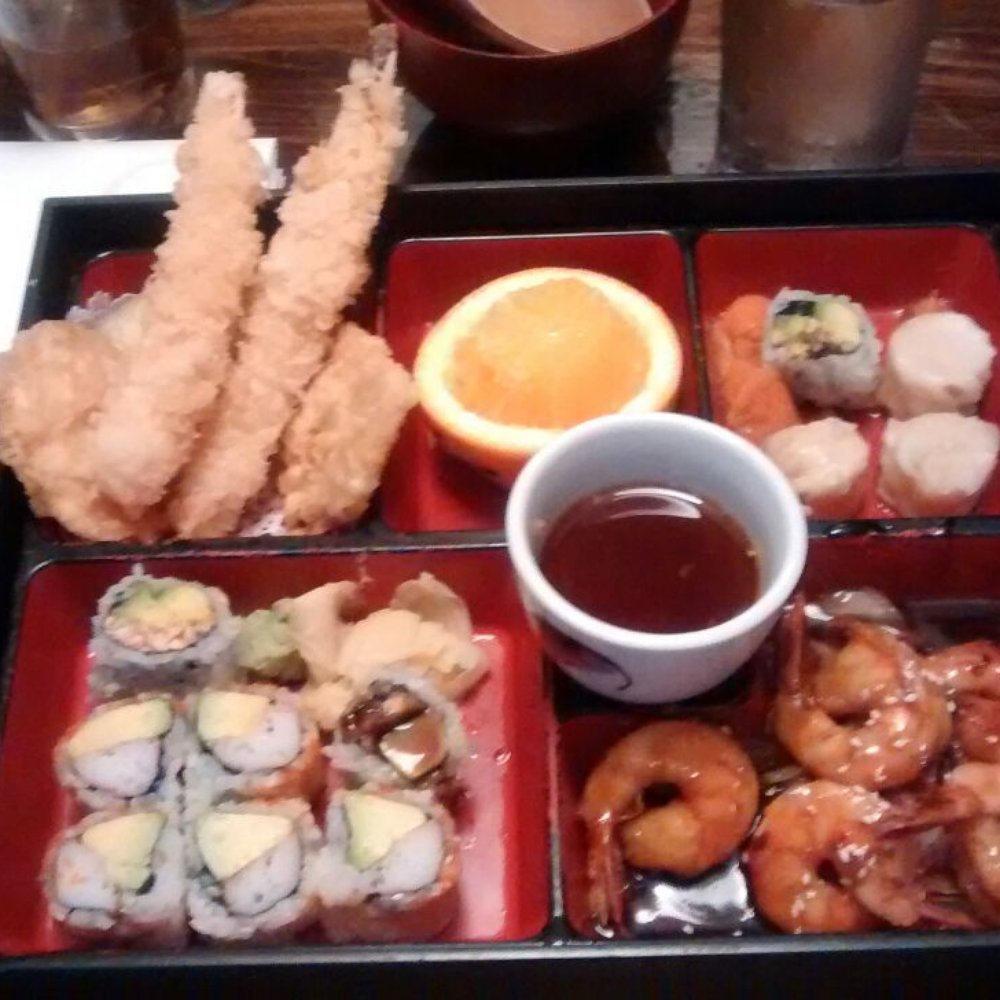 Tenzan - Shrimp Dinner Box: shrimp 2 ways, teriyaki and tempura style. Also shrimp dumplings, and choice sushi/sashimi side. - Japanese Near Me - Brooklyn, New York Tenzan - Shrimp Dinner Box: shrimp 2 ways, teriyaki and tempura style. Also shrimp dumplings, and choice sushi/sashimi side. - Japanese Near Me - Brooklyn, New York