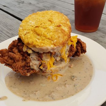 Handsome Biscuit - The Hella Fitzgerald with bacon, cheddar cheese and red-eye gravy - Breakfast & Brunch Near Me - Norfolk, Virginia Handsome Biscuit - The Hella Fitzgerald with bacon, cheddar cheese and red-eye gravy - Breakfast & Brunch Near Me - Norfolk, Virginia