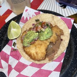 La Buena Vida - Panko/Coconut crusted chicken taco, frijoles, guac, and salsa