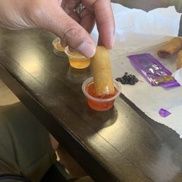 Lumpia in dipping sauce