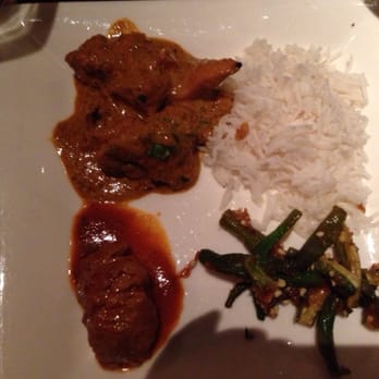 Rasika - My dinner plate- bhindi, rice, butter chicken and  lamb vindaloo - Indian Near Me - Washington, DC, District of Columbia
