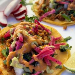 Fredo’s Vegan Tacos - Red Chorizo Taco: soy and pumpkin seeds