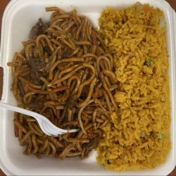 China King Restaurant - Lunch Special, #2. Beef Lo Mein, served with Fried Rice and Eggroll ($9.20, Sept, 2025).