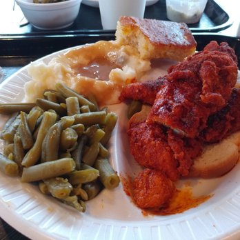 Bishop's Meat and Three - "Hot" chicken with side of green beans and mashed potatoes - Southern Near Me - Franklin, Tennessee
