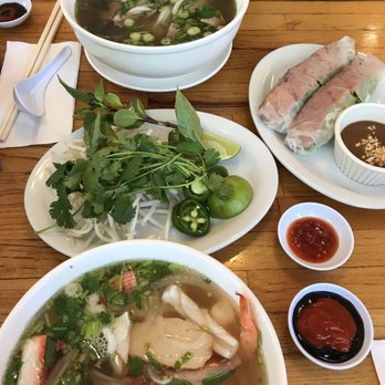 Saigon House - Large pho dac biet, grilled pork spring rolls, and a small hu tieu thap cam - Vietnamese Near Me - San Leandro, California Saigon House - Large pho dac biet, grilled pork spring rolls, and a small hu tieu thap cam - Vietnamese Near Me - San Leandro, California