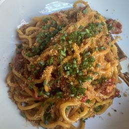 Saffron Spaghetti, Bottarga, Confit Tomato