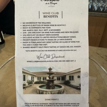 Masia de la Vinya Winery - Wine Club Benefits - Wineries Near Me - Temecula, California