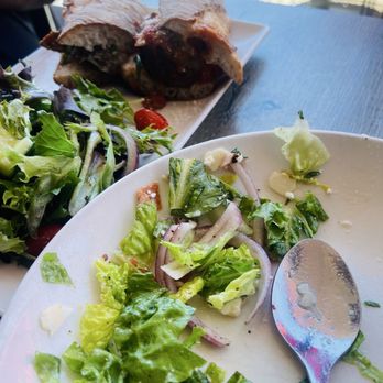 Del Lusso - Meatball sandwich and chopped Italian salad or what's left of it - Pizza Near Me - Carlsbad, California