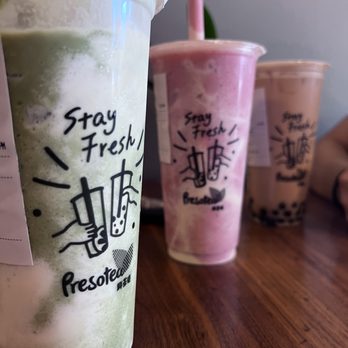 Presotea Montclair - matcha & strawberry cloud drinks & milk tea w boba 3 - Bubble Tea Near Me - Montclair, California