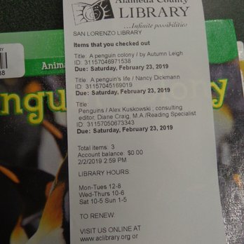 San Lorenzo Library - It was easy to check out the books, and they don't have to be returned for 3 weeks. ... Renewing books is pretty easy. - Libraries Near Me - San Lorenzo, California San Lorenzo Library - It was easy to check out the books, and they don't have to be returned for 3 weeks. ... Renewing books is pretty easy. - Libraries Near Me - San Lorenzo, California