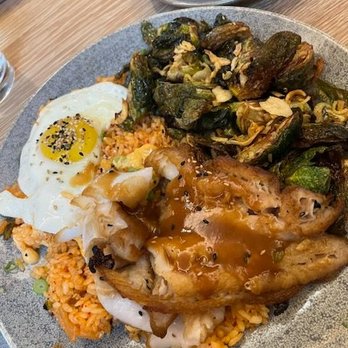 Pacific Catch - Black Grilled Cod with kimchi rice, Thai busses sprouts - Seafood Near Me - Tustin, California Pacific Catch - Black Grilled Cod with kimchi rice, Thai busses sprouts - Seafood Near Me - Tustin, California