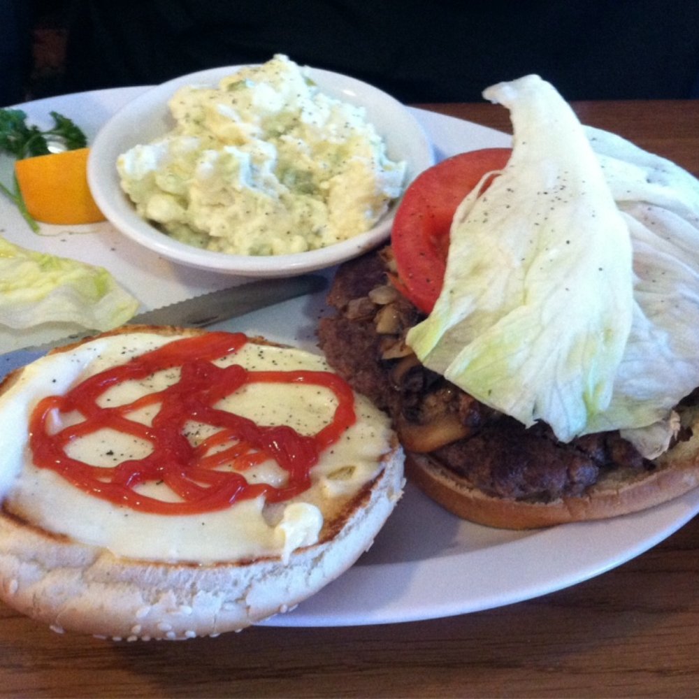 Mile High Cafe - Mushroom burger w/potato salad.. Great choice just make sure your hungry! - Cafes Near Me - Hesperia, California