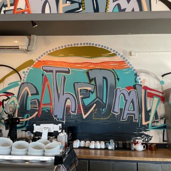 Cathedral Coffee - a mural of the name of a coffee shop - Coffee & Tea Near Me - Scappoose, Oregon