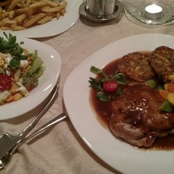 Kirchstub'n - Wienerschniztel and a "special", which was pork stuffed with prosciutto and gorgonzola with a burgundy sauce and potato/mushroom hash brow