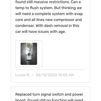 Juke Auto - The image shows a digital vehicle service report from Juke Auto, including technician notes about replacing an expansion valve and other repairs. A small photo of a car part is included, along with timestamps and the technician's name. A red box highlights the phrase 'Black Death' within the text, indicating a notable issue or note. The report displays a total cost of $1,538.65 and the website URL of the auto shop at the bottom. - Auto Repair Near Me - Austin, Texas