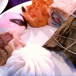International Buffet - Dimsum plate! - the egg tart is NOT like what you will find in China but still yummy