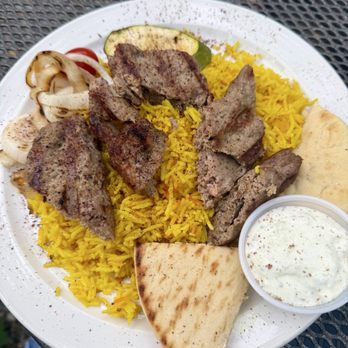 The Grape Leaf - KUFTA PLATE with saffron rice and Greek salad (separate image) - Mediterranean Near Me - Louisville, Kentucky