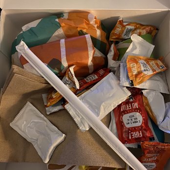 Taco Bell - Value box with mild, hot, and fire hot sauces, straw, napkins, and individually wrapped food - Fast Food Near Me - Ottawa, Ontario Taco Bell - Value box with mild, hot, and fire hot sauces, straw, napkins, and individually wrapped food - Fast Food Near Me - Ottawa, Ontario