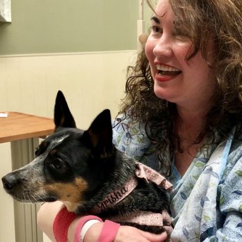 Martha's Vineyard Family Campground - Happy Martha's Vineyard Hospital Patient with visit from Grisha the dog. - Campgrounds Near Me - Vineyard Haven, Massachusetts