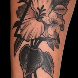 Black Rainbow Tattoo - Tattoo cover up. Black and grey flowers with black triangle