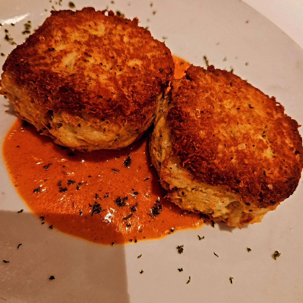 Fleming’s Prime Steakhouse & Wine Bar - CRAB CAKES roasted red pepper & lime butter sauce 700 cal | 30 - Steakhouses Near Me - Mclean, Virginia Fleming’s Prime Steakhouse & Wine Bar - CRAB CAKES roasted red pepper & lime butter sauce 700 cal | 30 - Steakhouses Near Me - Mclean, Virginia