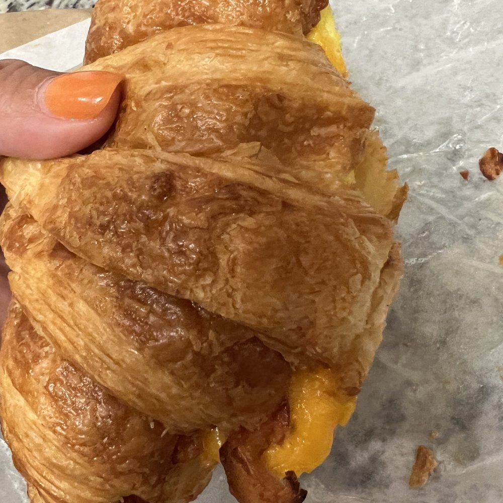 Egg, Bacon, & Cheddar Sandwich on a Croissant it was so good! Egg, Bacon, & Cheddar Sandwich on a Croissant it was so good!