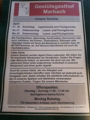 Menu photo 1 Gestütsgasthof Marbach Gomadingen, BW