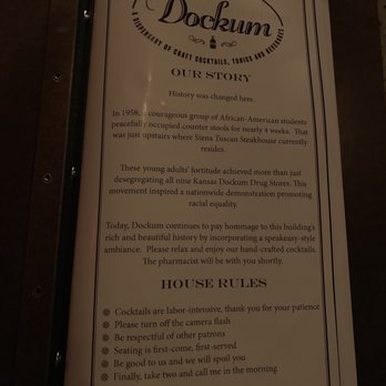 Dockum - The menu which includes the story of this place - Cocktail Bars Near Me - Wichita, Kansas