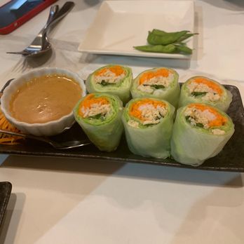 Thai Lotus Kitchen - Chilly Spring Rolls - fresh hand wrapped rolls stuffed with seasoned chicken, lettuce, rice noodles, and basil leaves. Peanut dipping sauce - Thai Near Me - Dallas, Texas Thai Lotus Kitchen - Chilly Spring Rolls - fresh hand wrapped rolls stuffed with seasoned chicken, lettuce, rice noodles, and basil leaves. Peanut dipping sauce - Thai Near Me - Dallas, Texas