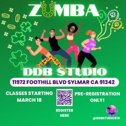 DDB Studio - Preregistration required. No Walk-Ins for Zumba class! Check schedule and register online!