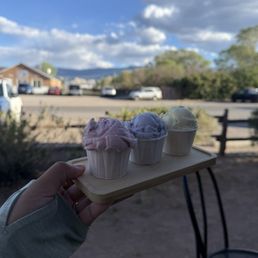 Three flight ice cream: Berry and Rosemary, juniper berries. Lemon poppy Three flight ice cream: Berry and Rosemary, juniper berries. Lemon poppy